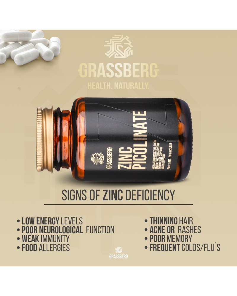 High Absorption Zinc Picolinate 15 мг 60 капсули | Grassberg High Absorption Zinc Picolinate 15 мг 60 капсули | Grassberg
