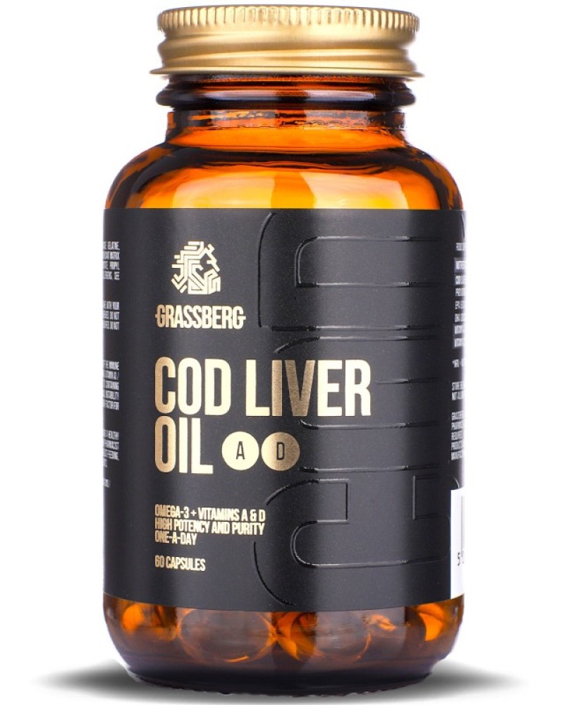 Cod Liver Oil + A + D 60 гел-капсули | Grassberg