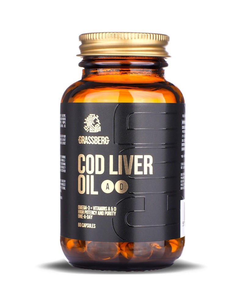 Cod Liver Oil + A + D 60 гел-капсули | Grassberg