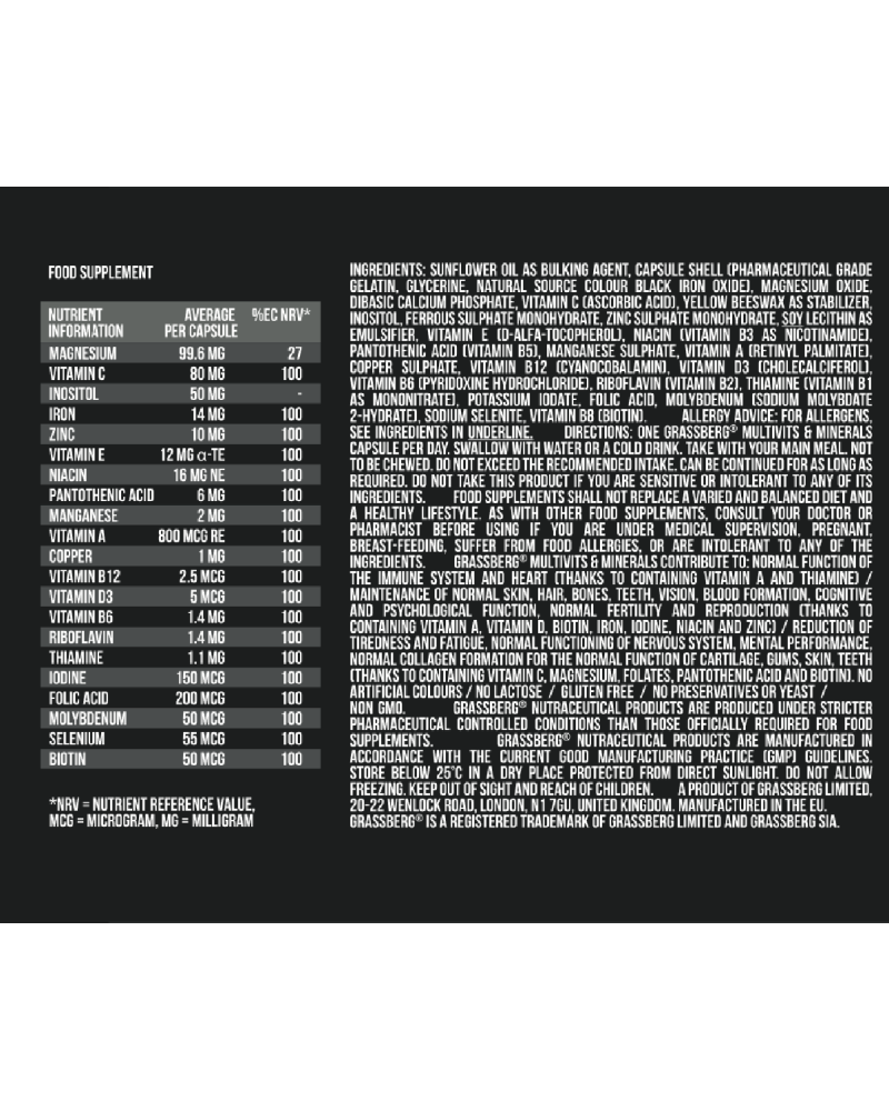 Multivits & Minerals 60 гел-капсули | Grassberg Multivits & Minerals 60 гел-капсули | Grassberg