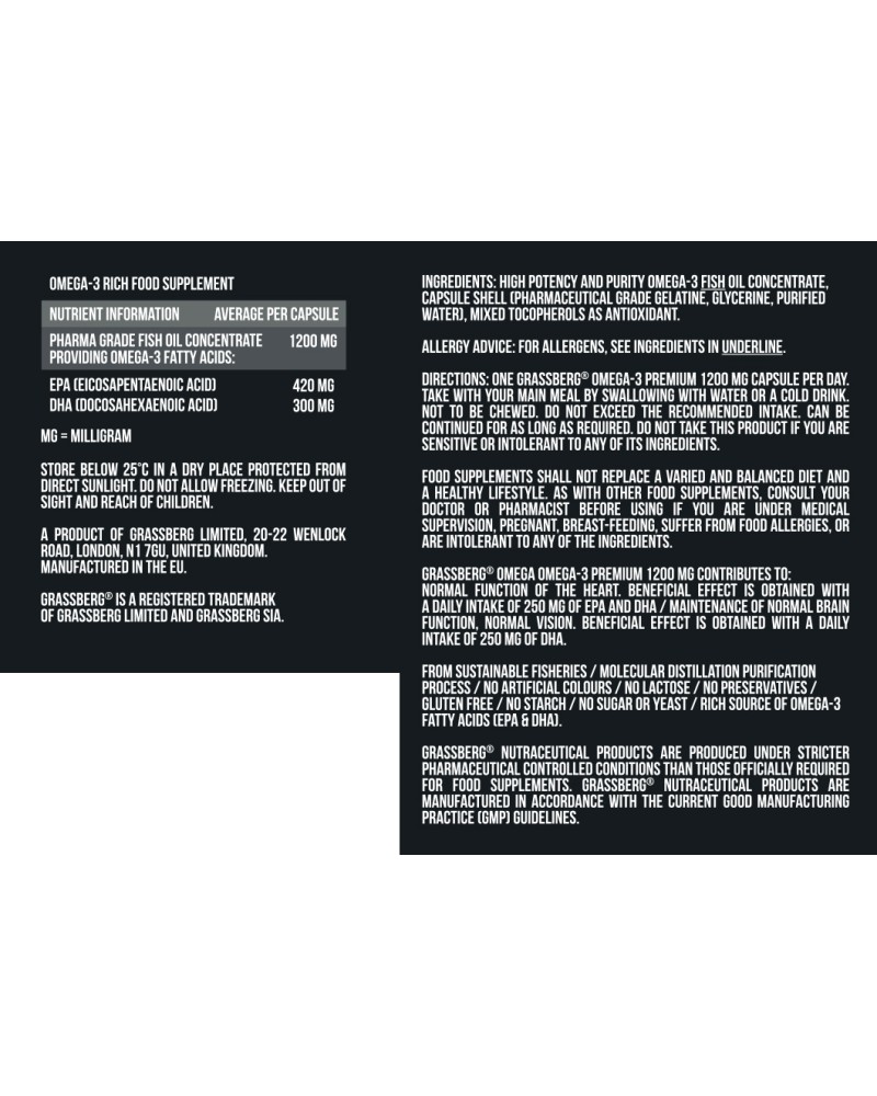 Omega-3 Premium 1200 мг 90 гел-капсули | Grassberg Omega-3 Premium 1200 мг 90 гел-капсули | Grassberg
