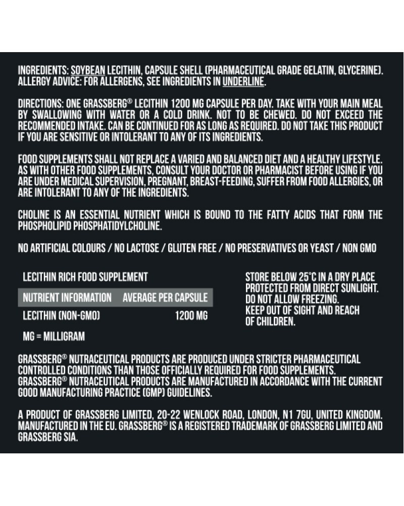 Lecithin 1200 мг 60 гел-капсули | Grassberg Lecithin 1200 мг 60 гел-капсули | Grassberg